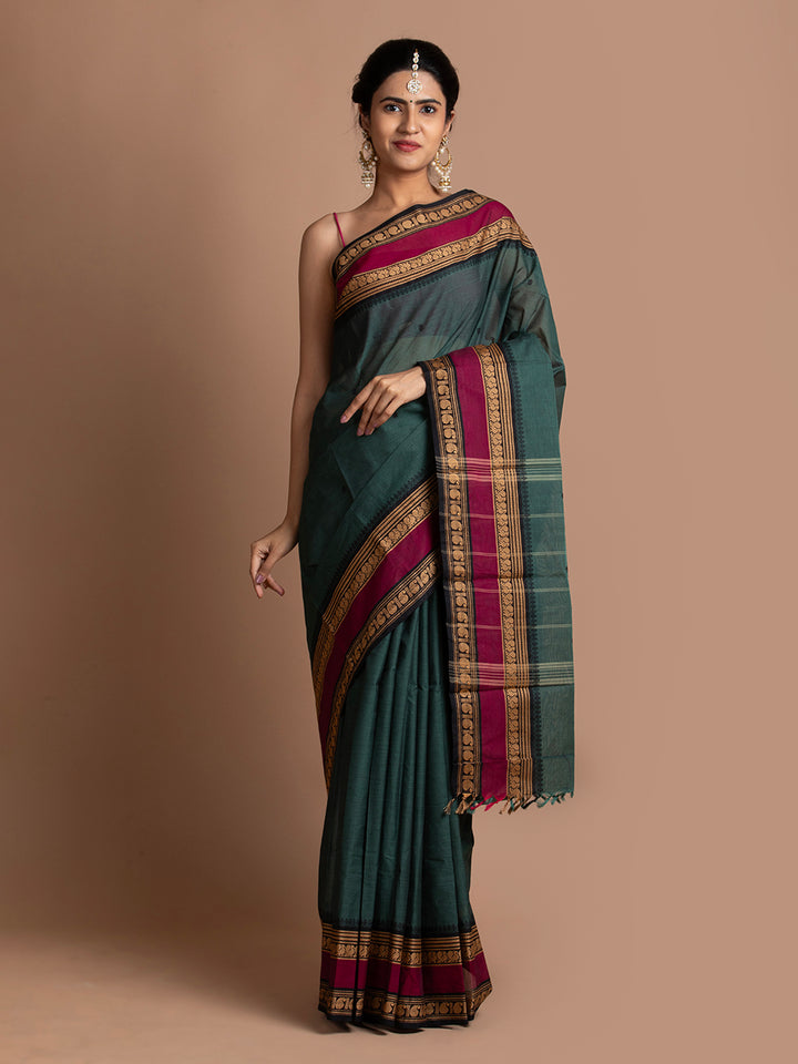 kuberan bottle green kanchi cotton sarees