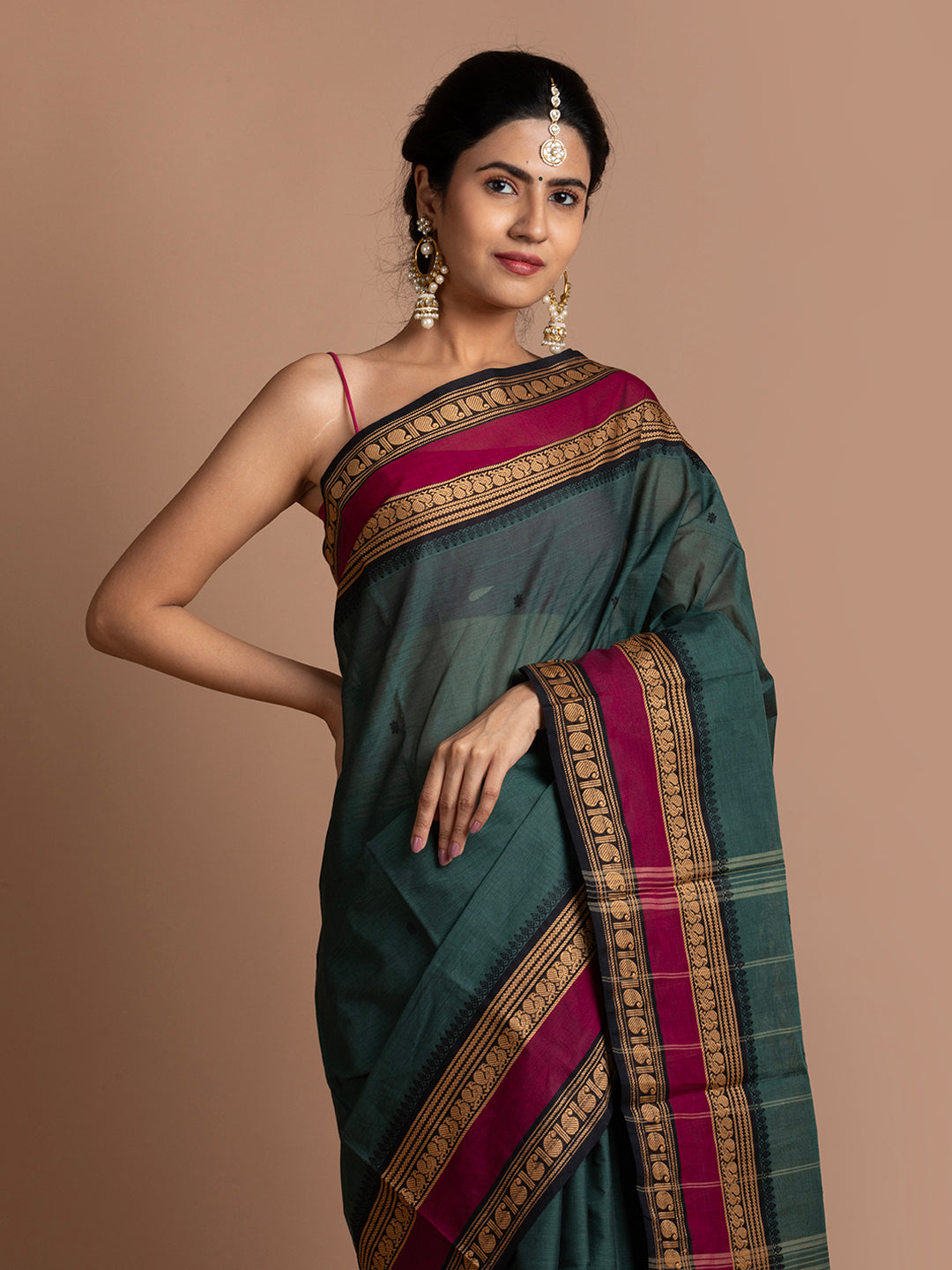 kuberan bottle green kanchi cotton sarees