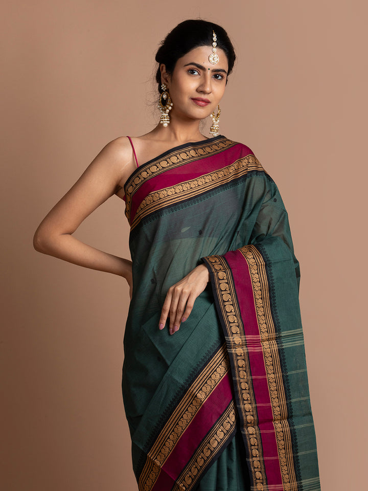 kuberan bottle green kanchi cotton sarees