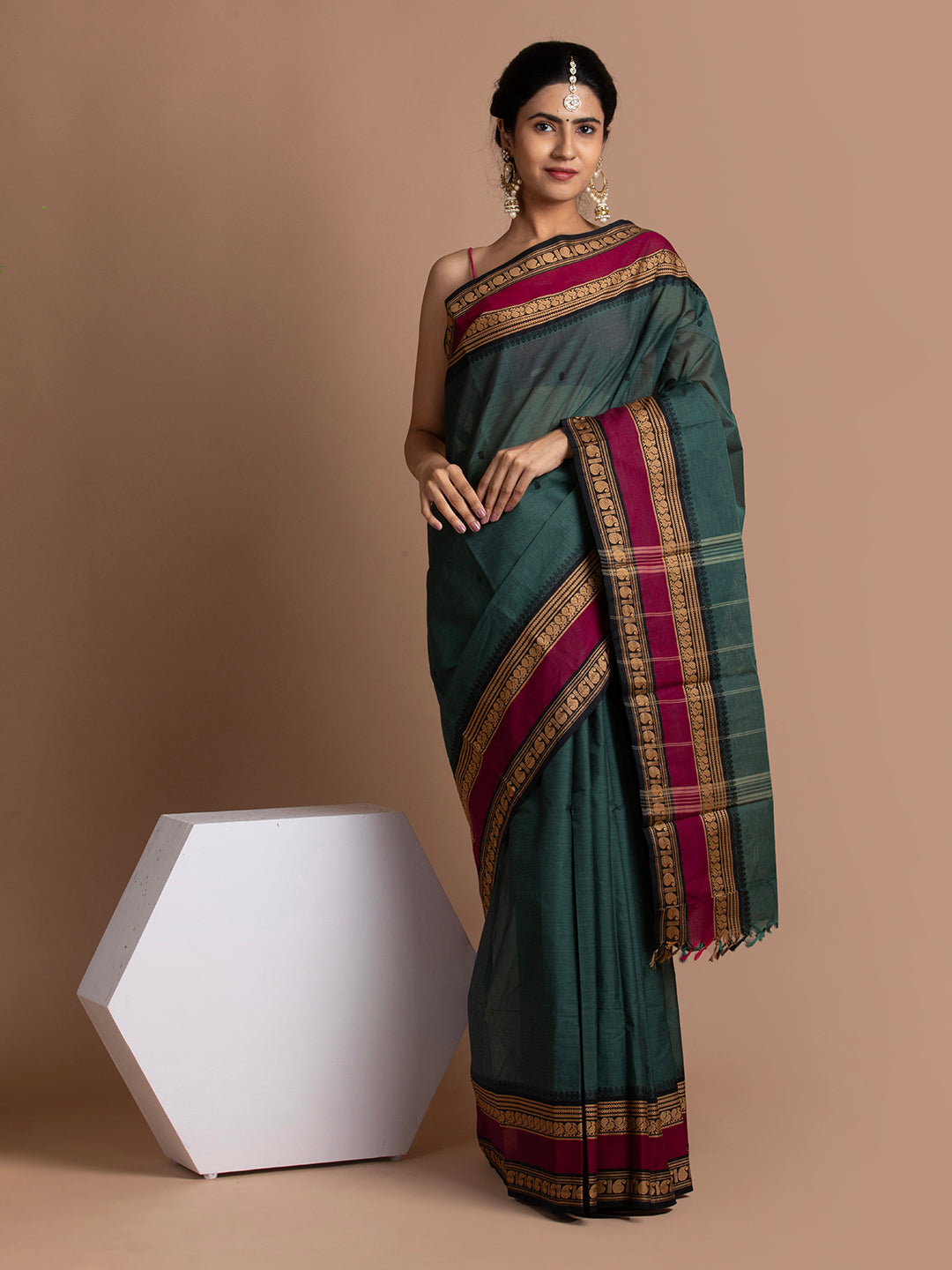 kuberan bottle green kanchi cotton sarees