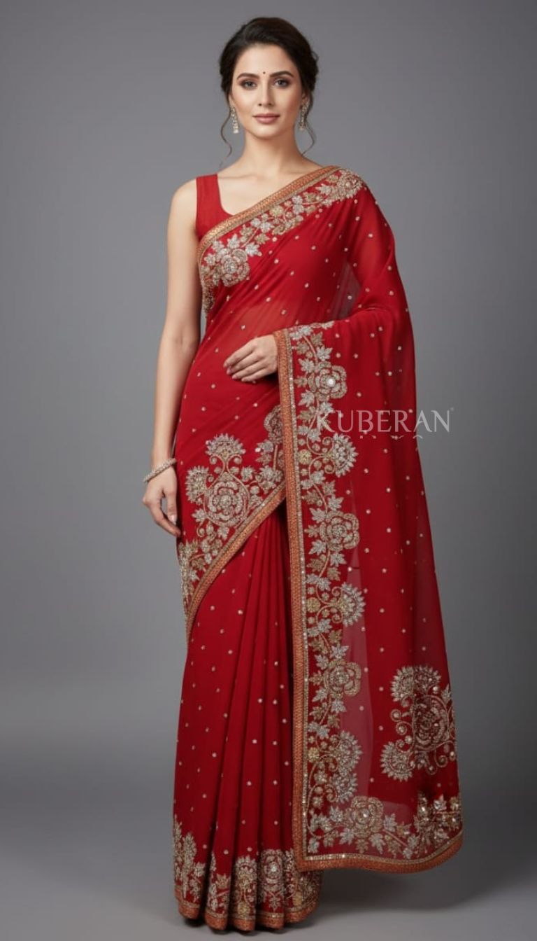 KUBERAN RED EMBRIODERY SAREE