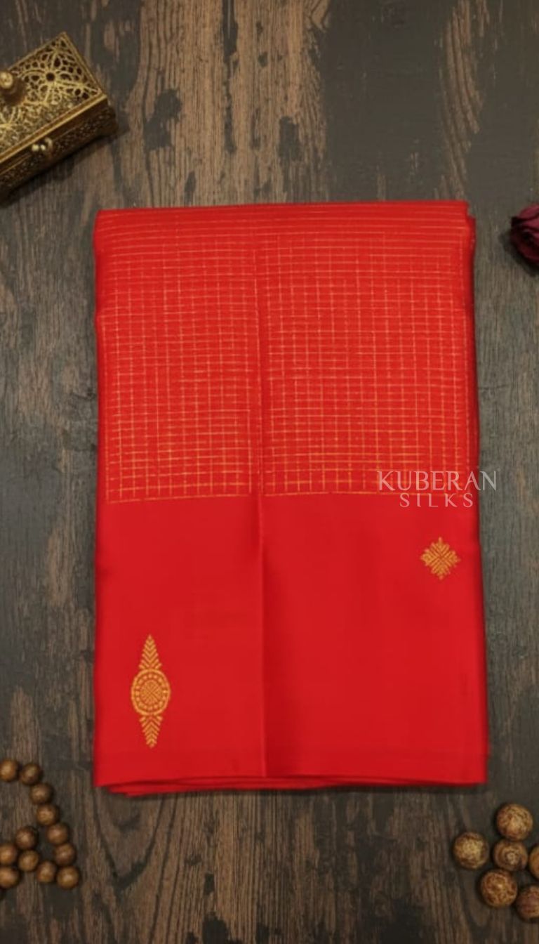 KUBERAN VERMILION RED PURE SILK KANCHIVARAM SAREE