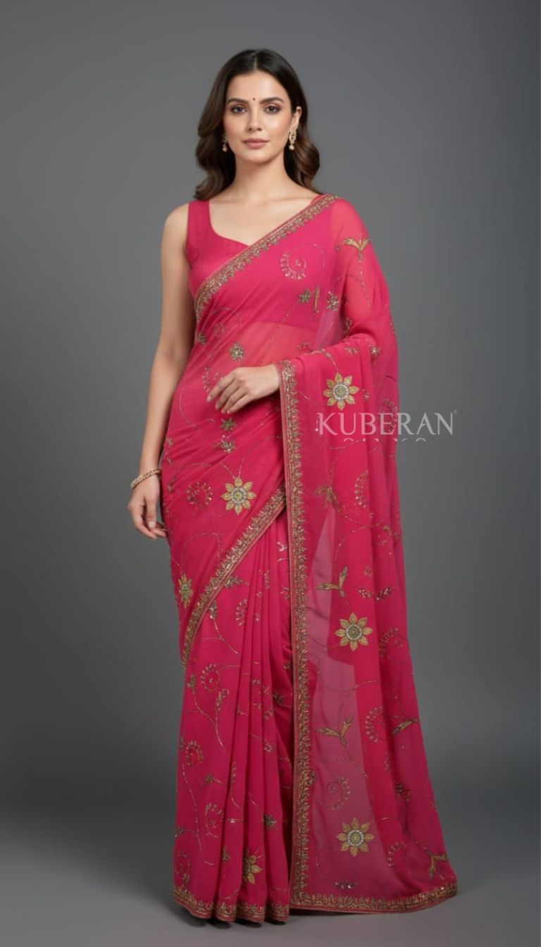 KUBERAN PINK EMBROIDERY SAREE