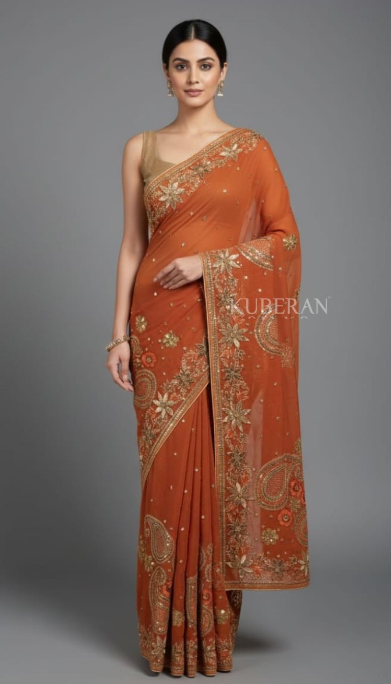 KUBERAN ORANGE EMBROIDERY SAREE