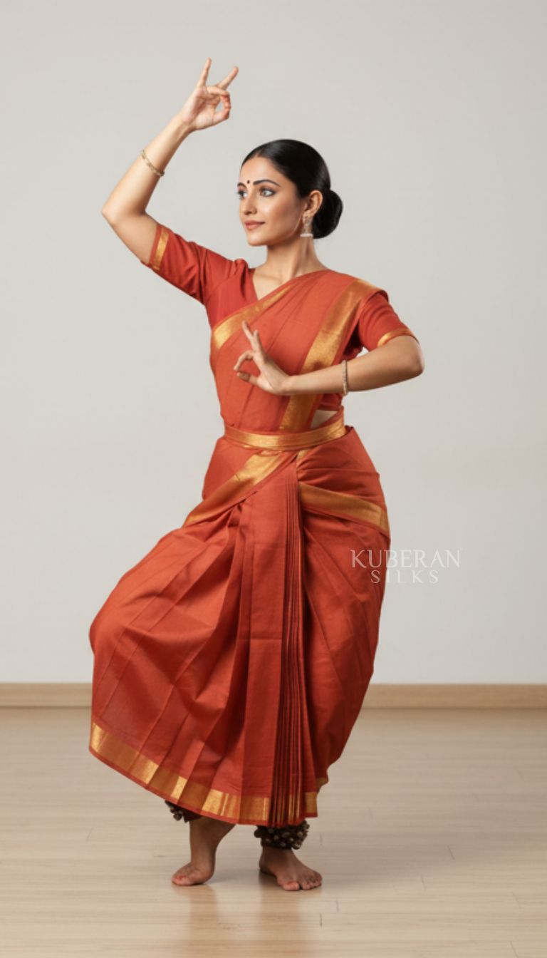 KUBERAN Rust Orange with Gold Border DANCE PRACTICE SAREE