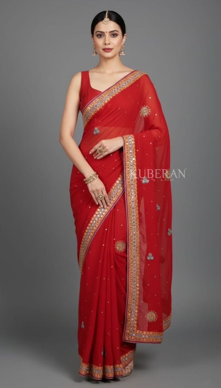 KUBERAN RED EMBROIDERY SAREE