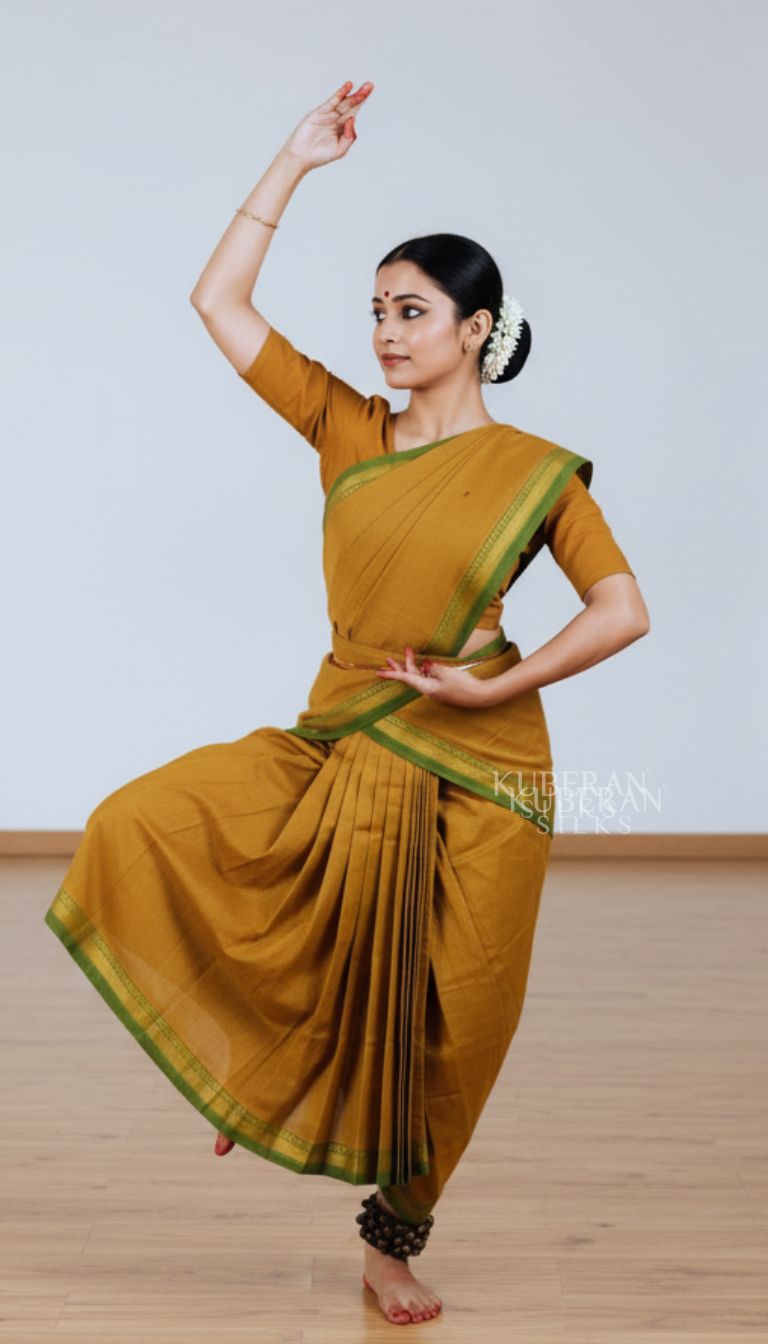 KUBERAN Golden Yellow with Green Border DANCE PRACTICE SAREE