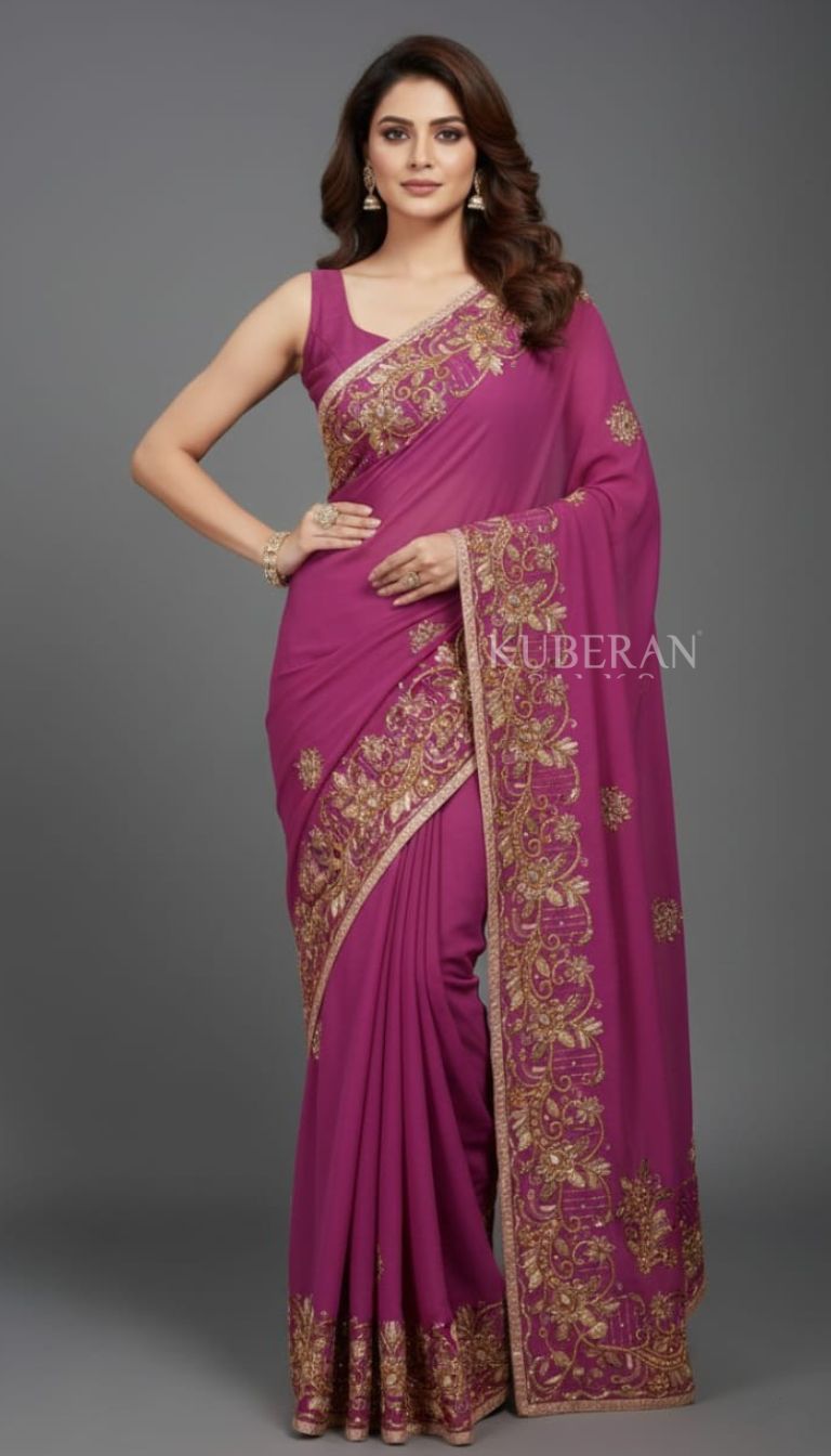 KUBERAN PINK EMBROIDERY SAREE