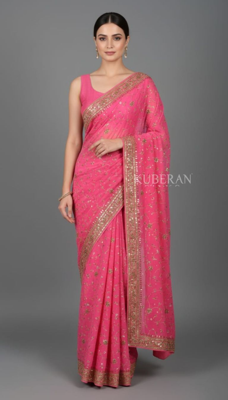 KUBERAN NEON PINK EMBROIDERY SAREE