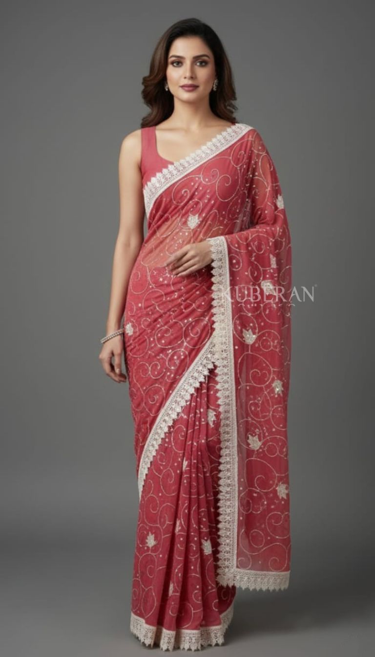 KUBERAN LIGHT PINK EMBROIDERY SAREE