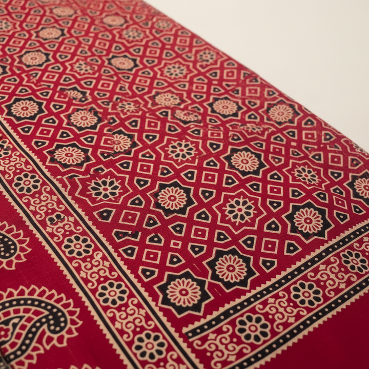 KUBERAN RED AJRAKH PRINT SAREE