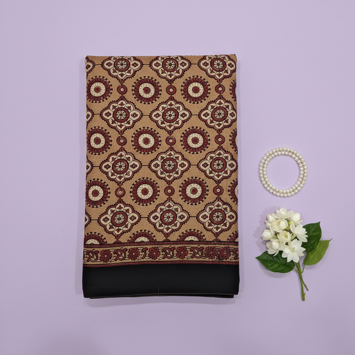 KUBERAN PALE BROWN AJRAKH PRINT SAREE