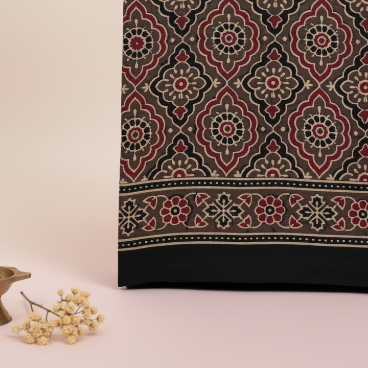 KUBERAN GREY AJRAKH PRINT SAREE
