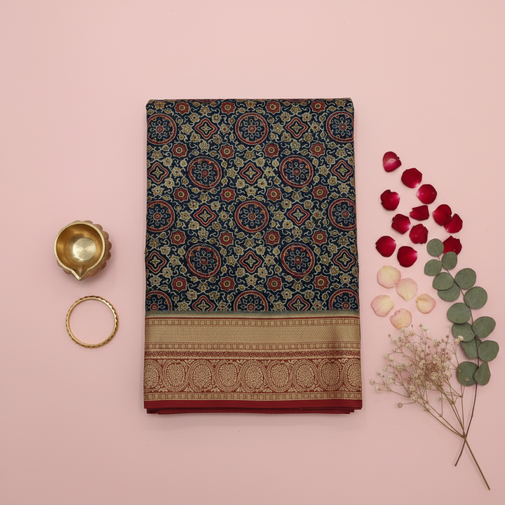 KUBERAN BLACK AJRAKH PRINT SAREE