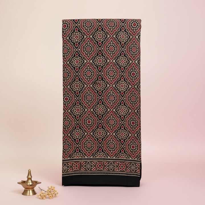 KUBERAN GREY AJRAKH PRINT SAREE