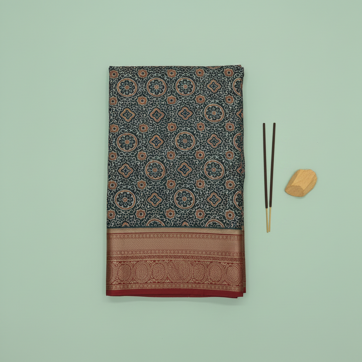 KUBERAN PALE BLUE AJRAKH PRINT SAREE