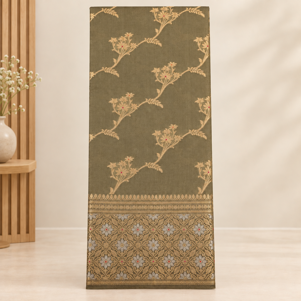 KUBERAN GREEN PURE TUSSAR SILK SAREE