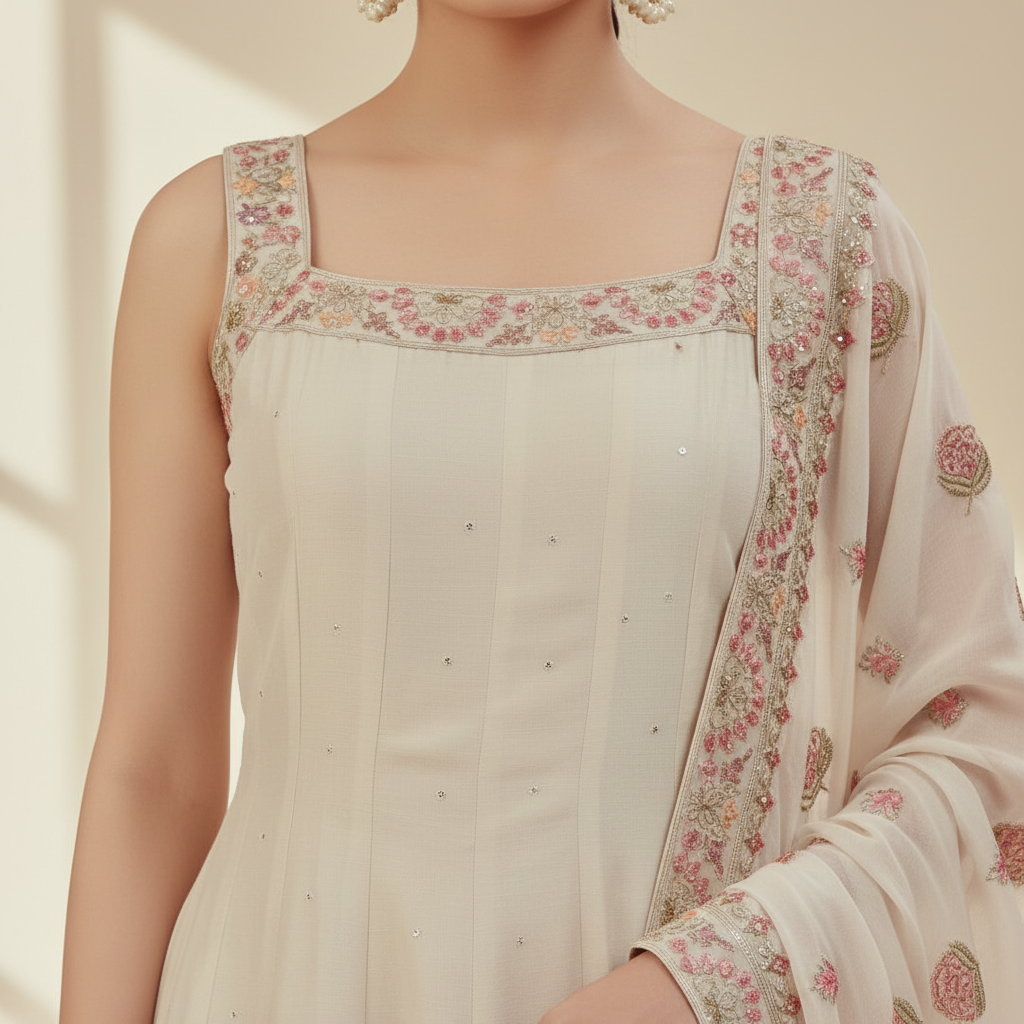 KUBERAN WHITE ANARAKALI SET