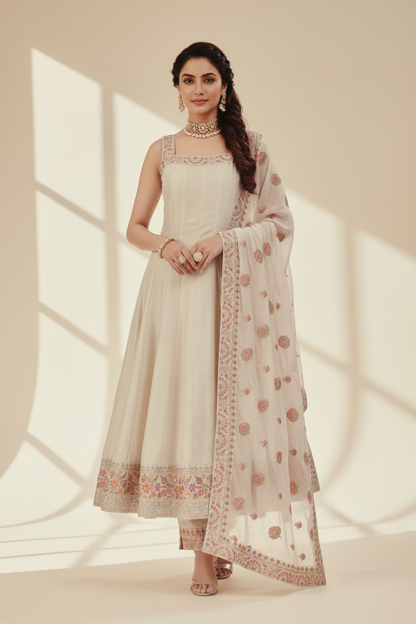 KUBERAN WHITE ANARAKALI SET