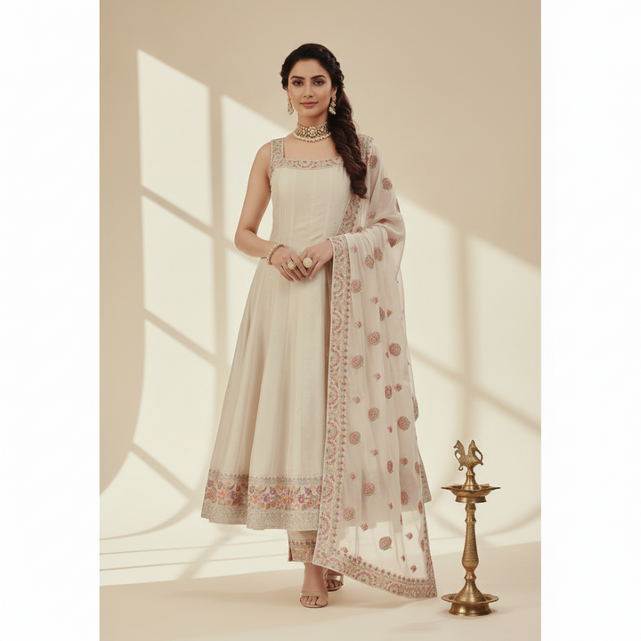 KUBERAN WHITE ANARAKALI SET