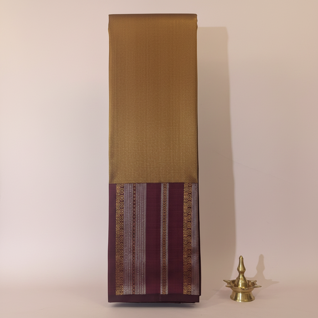 KUBERAN GOLDEN WITH MAROON PURE KANCHIPURAM SILK SAREE