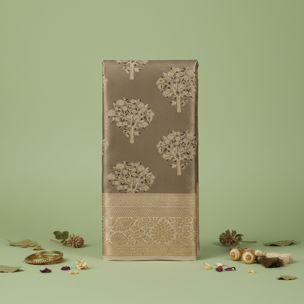 KUBERAN CREAM GOLDEN BROCADE SEMI SILK SAREE