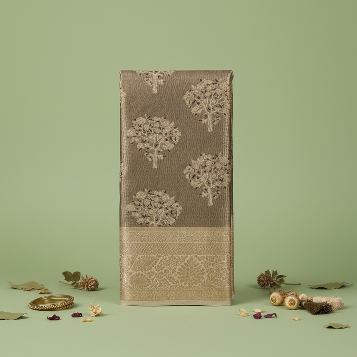 KUBERAN CREAM GOLDEN BROCADE SEMI SILK SAREE