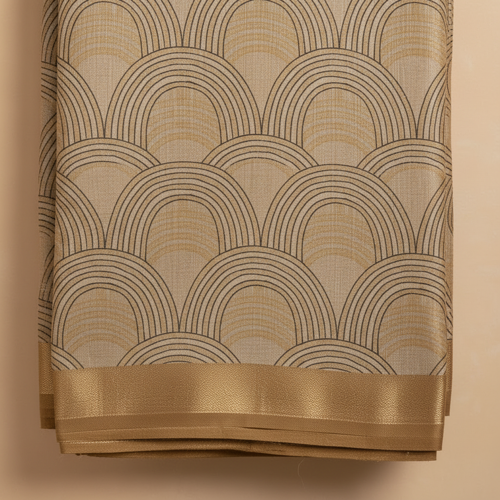 KUBERAN GOLDEN BEIGE PRINTED RAW SILK SAREE