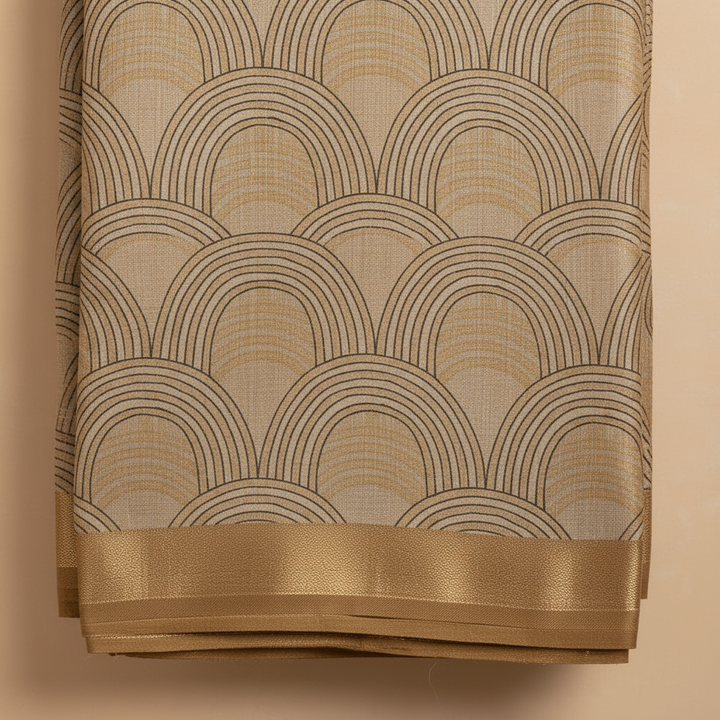 KUBERAN GOLDEN BEIGE PRINTED RAW SILK SAREE