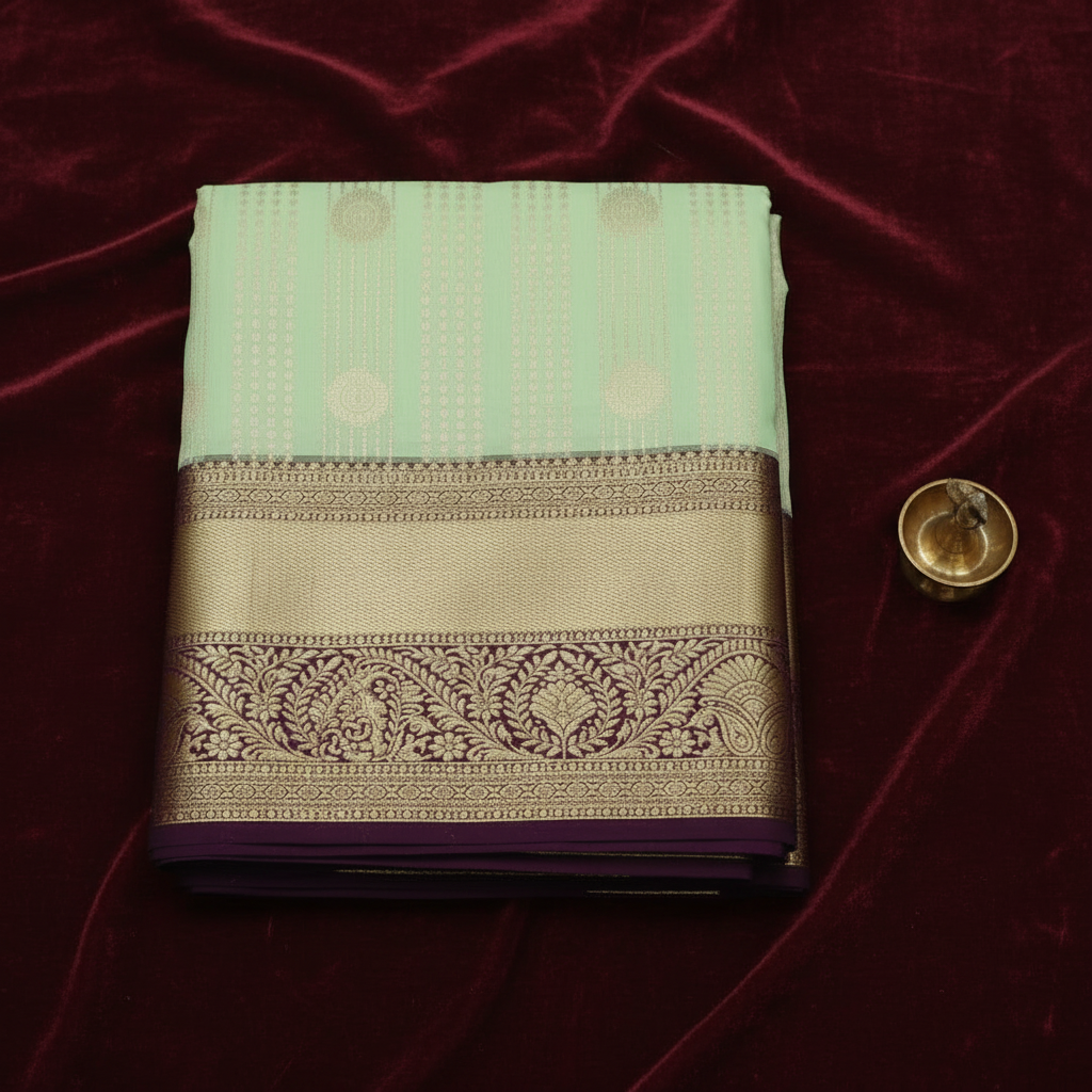 Kuberan Art Silk Pavada Mint Green with Purple