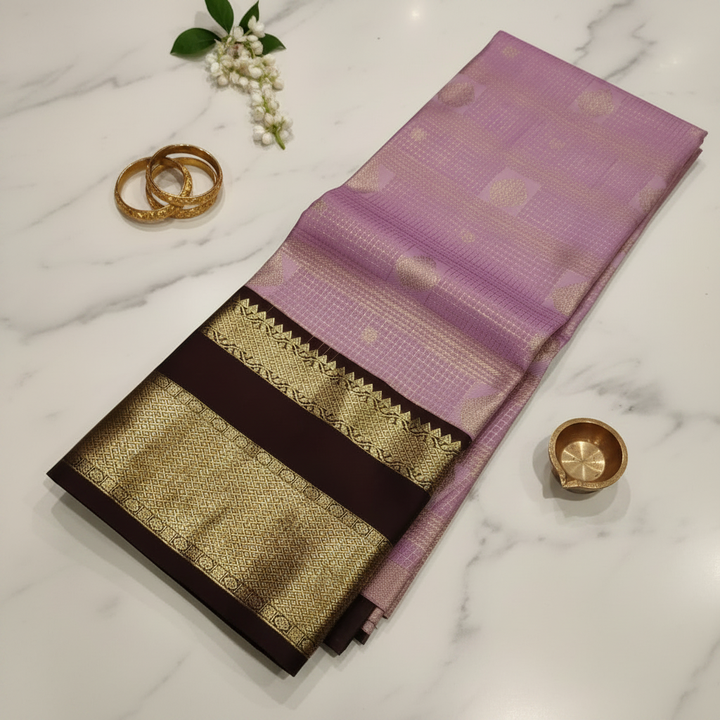Kuberan Art Silk Pavada - Lavender Pink