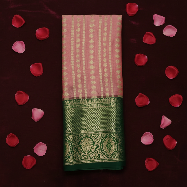 Kuberan Baby Pink & Dark Green Art Silk Pavada