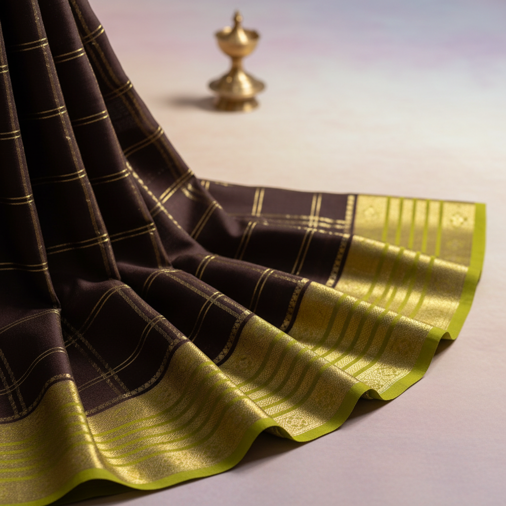 KUBERAN BROWN PURE CREPE SAREE