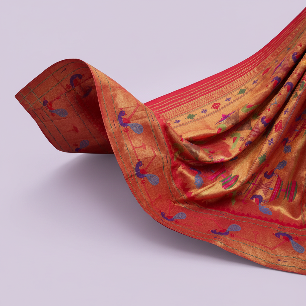 kuberan green Paithani Silk Saree with Peacock Motifs border