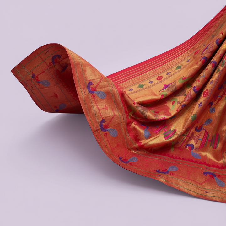 kuberan green Paithani Silk Saree with Peacock Motifs border