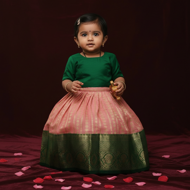 Kuberan Baby Pink & Dark Green Art Silk Pavada