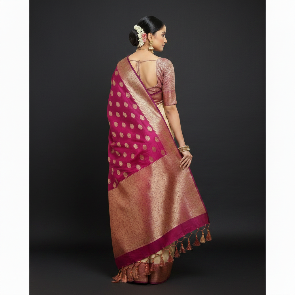Kuberan cream with pink Half Saree