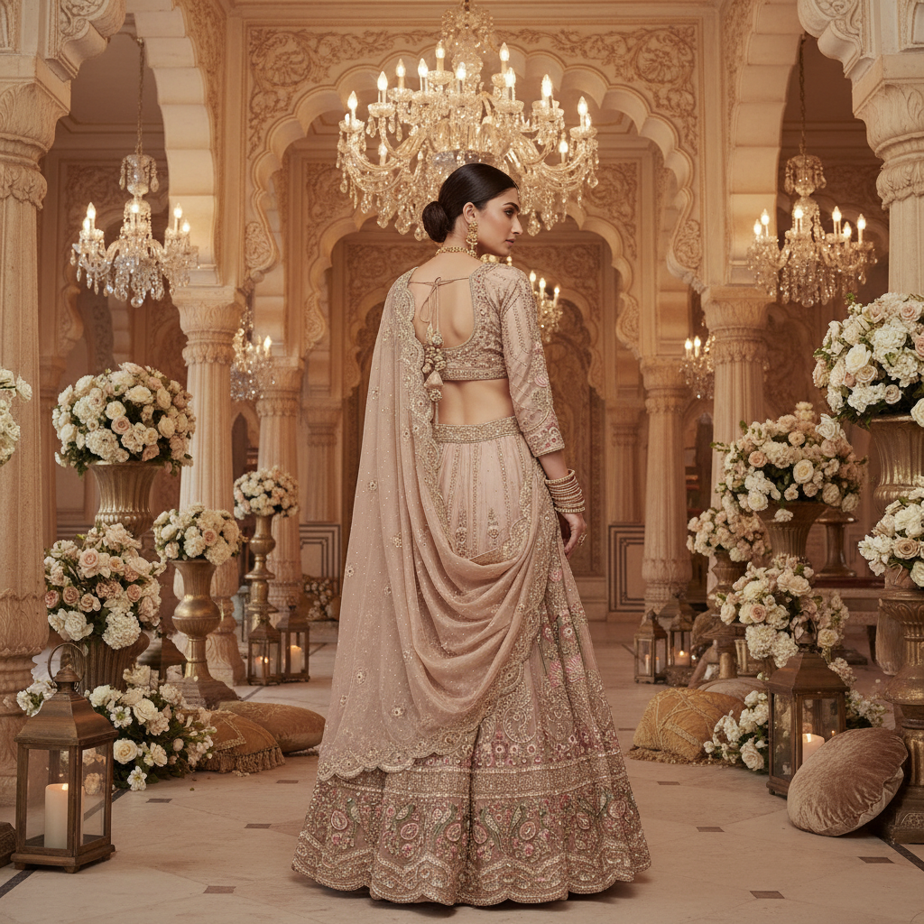 Kuberan Blush Pink Embroidered Bridal Lehenga Set