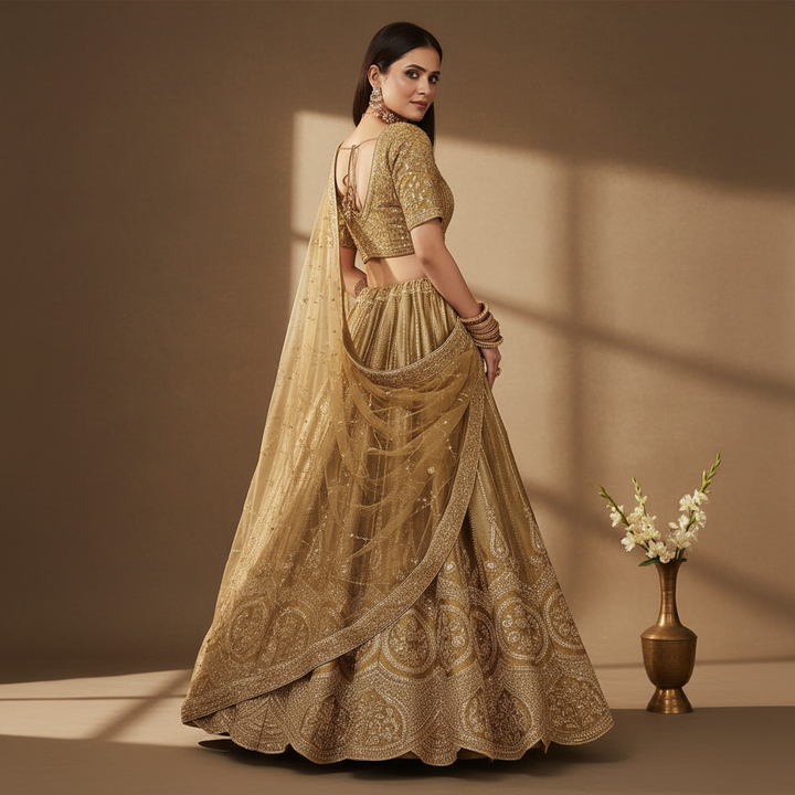 Kuberan Golden Embroidered Semi Stitched Lehenga