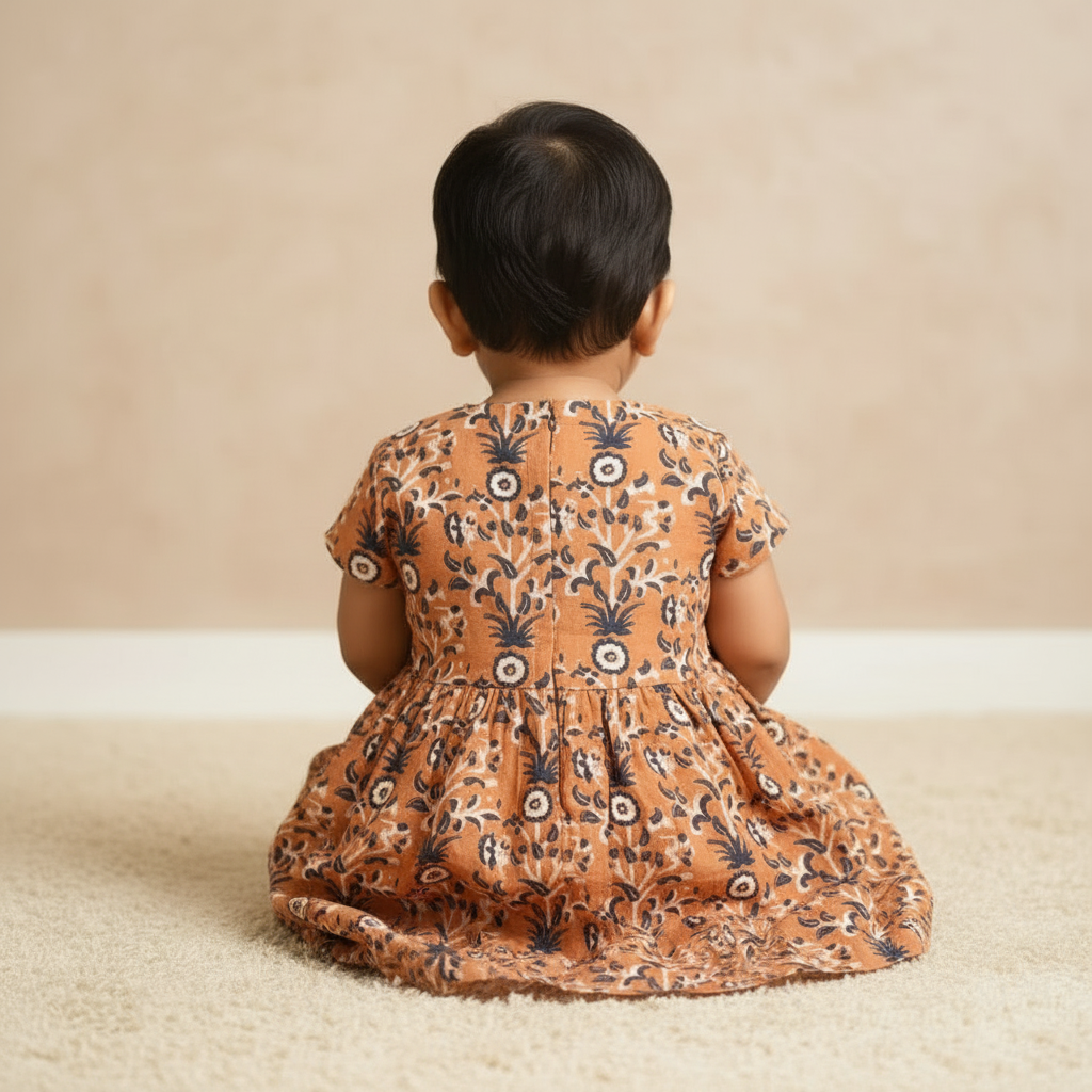 KUBERAN Orange FLORAL PRINT FROCK