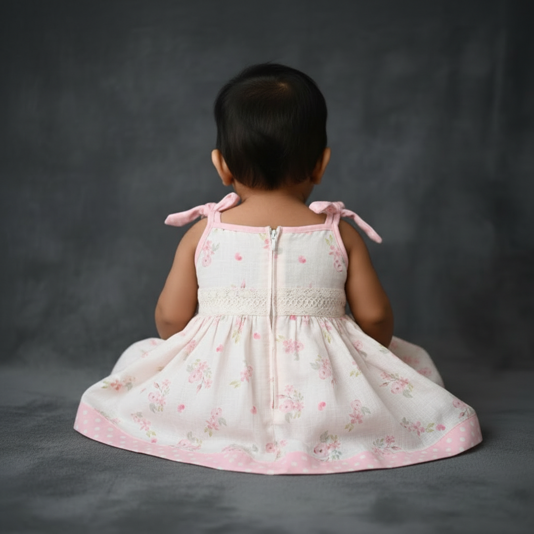 KUBERAN PINK FLORAL STRAP FROCK