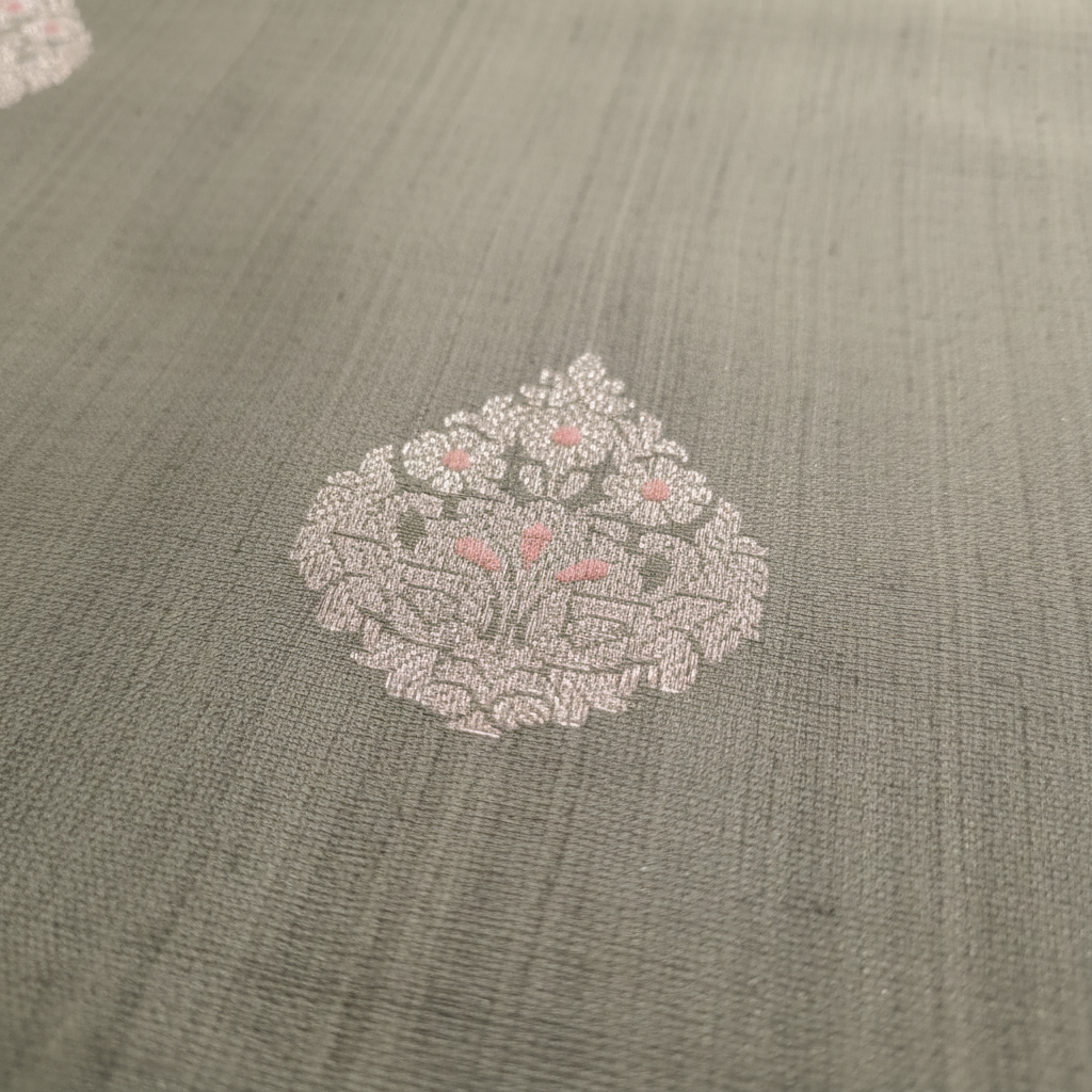 KUBERAN GREY GREEN PURE BANARASI SILK SAREE