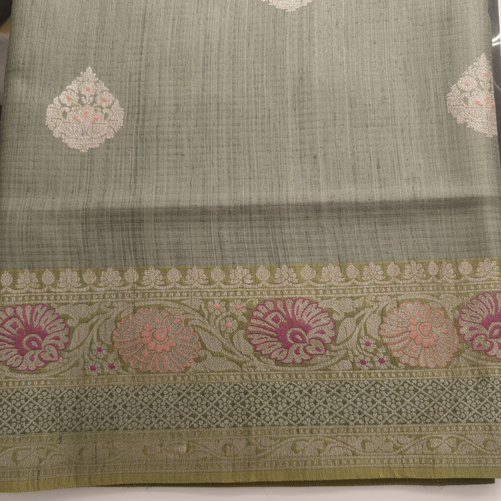 KUBERAN GREY GREEN PURE BANARASI SILK SAREE