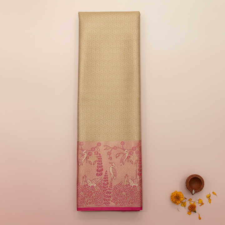 KUBERAN BEIGE BROCADE SEMI SILK SAREE