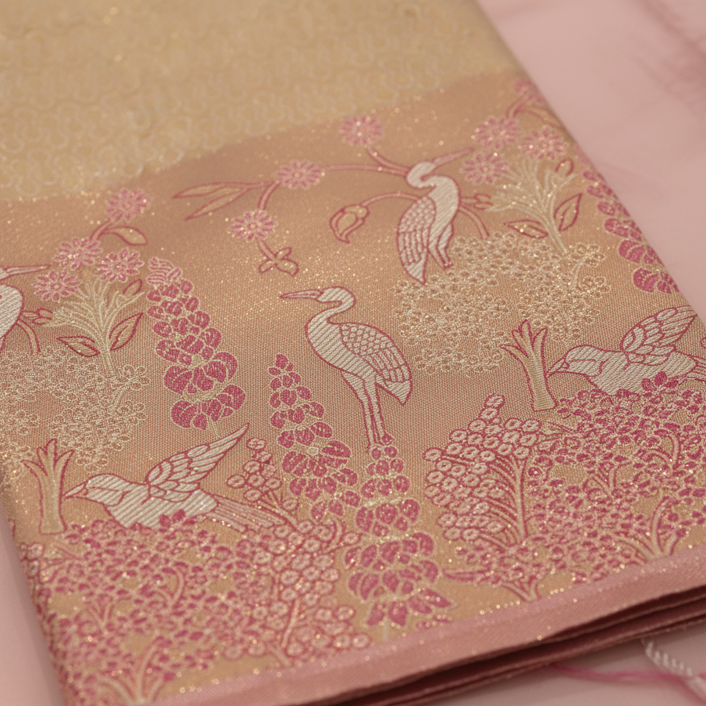 KUBERAN BEIGE BROCADE SEMI SILK SAREE