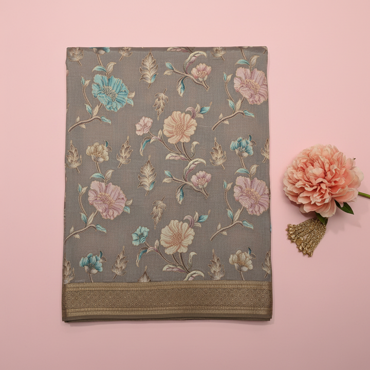KUBERAN PALE BROWN BANARASI SILK SAREE
