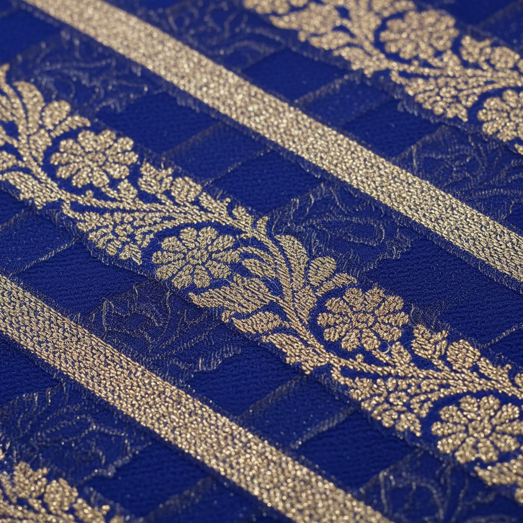 KUBERAN BLUE BANARASI KHADDI GEORGETTE SAREE