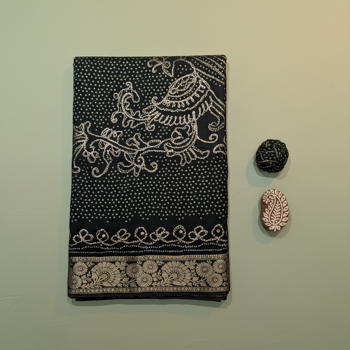 KUBERAN GREEN BANDANI PRINT SAREE