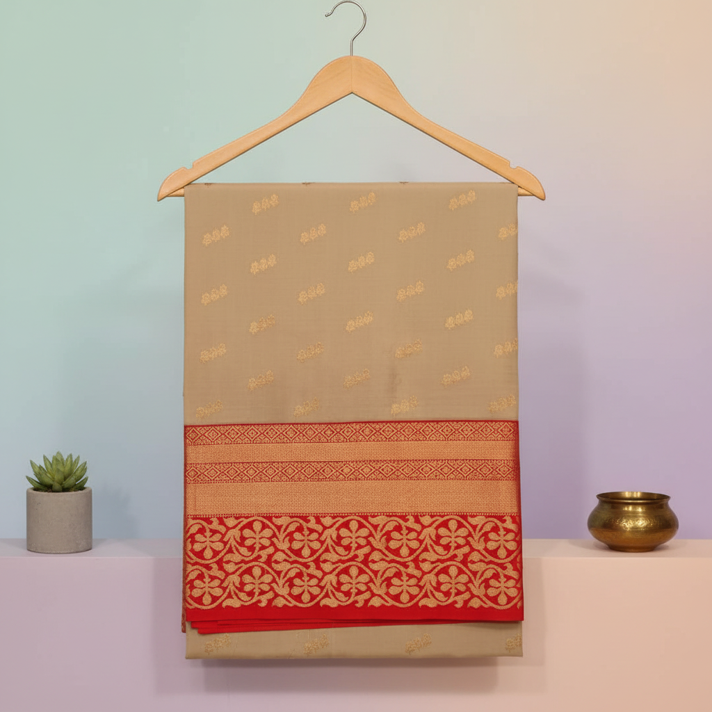 KUBERAN BEIGE RED SOFT SILK SAREE
