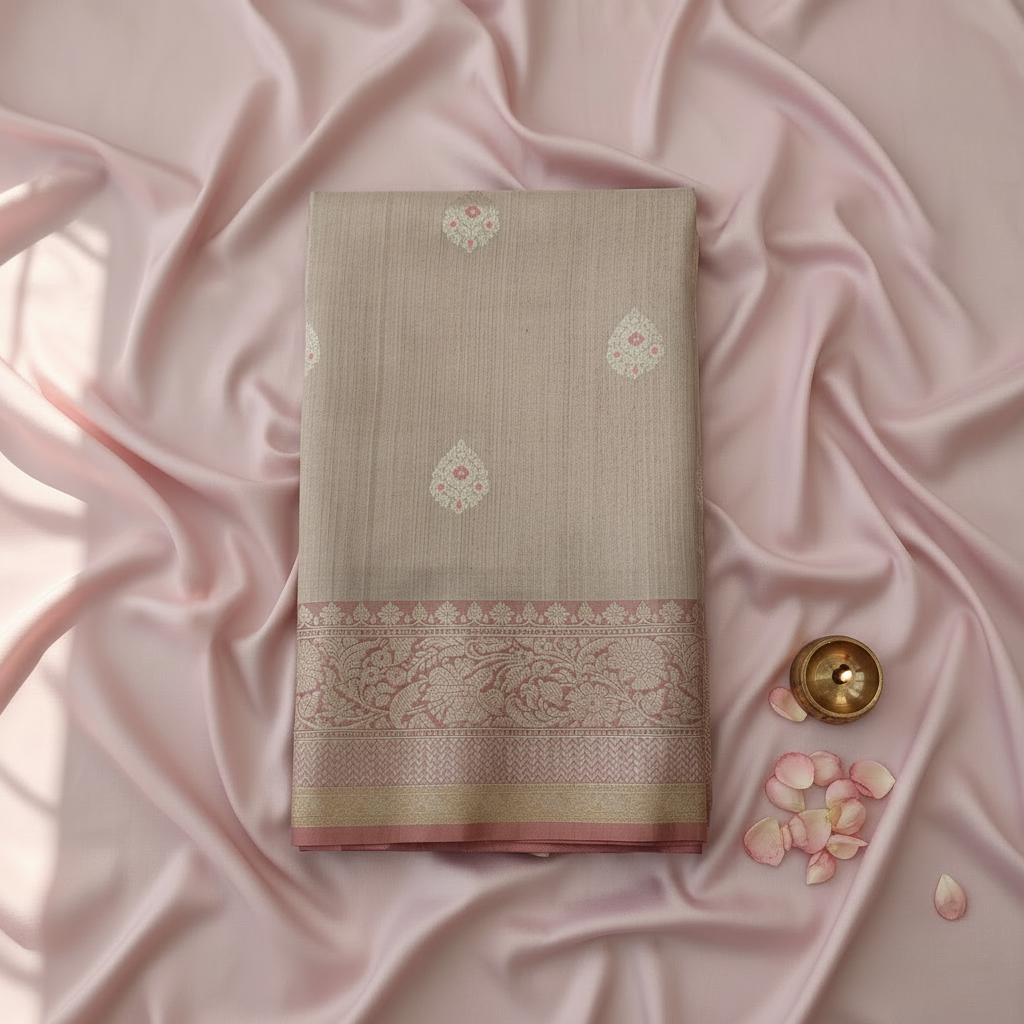 KUBERAN BEIGE PURE BANARASI SILK SAREE